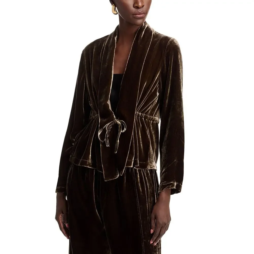 Eileen Fisher High Collar Velvet Jacket Wren - Size XS - NWT